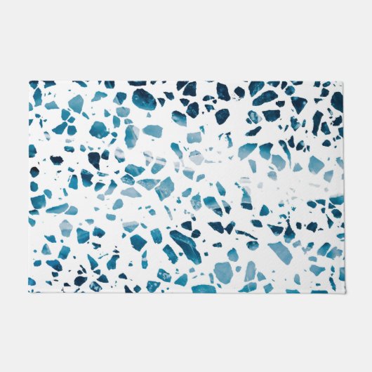 Abstraktes Terrazzo Mosaic Navy & Light Blue Muste Fußmatte (Vorderseite)
