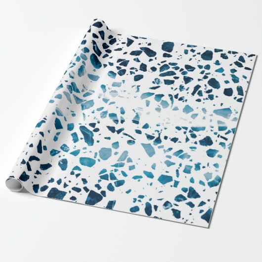Abstraktes Terrazzo Mosaic Navy & Light Blue Muste Geschenkpapier (Ungerollt)