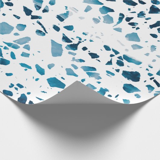 Abstraktes Terrazzo Mosaic Navy & Light Blue Muste Geschenkpapier (Ecke)