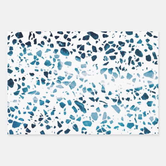 Abstraktes Terrazzo Mosaic Navy & Light Blue Muste Geschenkpapier Set (Vorderseite)