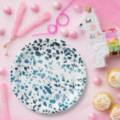 Abstraktes Terrazzo Mosaic Navy & Light Blue Muste Pappteller (Party)