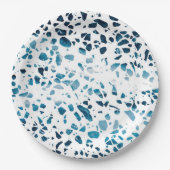 Abstraktes Terrazzo Mosaic Navy & Light Blue Muste Pappteller (Vorderseite)