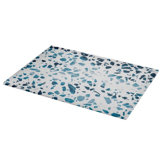 Abstraktes Terrazzo Mosaic Navy & Light Blue Muste Schneidebrett (Ecke)