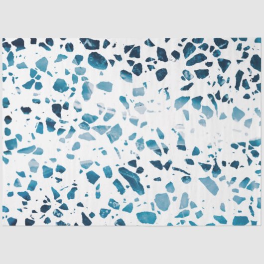 Abstraktes Terrazzo Mosaic Navy & Light Blue Muste Seidenpapier (Vorderseite)