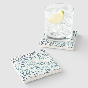 Abstraktes Terrazzo Mosaic Navy & Light Blue Muste Steinuntersetzer
