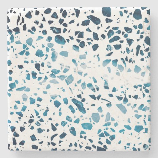 Abstraktes Terrazzo Mosaic Navy & Light Blue Muste Steinuntersetzer (Vorderseite)