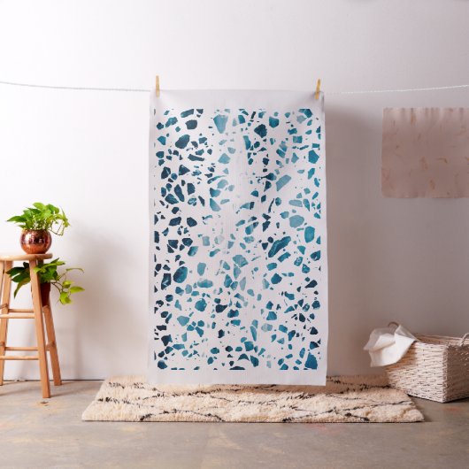 Abstraktes Terrazzo Mosaic Navy & Light Blue Muste Stoff (Beispiel)