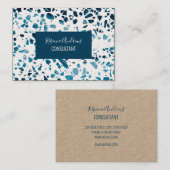 Abstraktes Terrazzo Mosaic Navy & Light Blue Muste Visitenkarte (Vorne/Hinten)