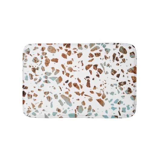 Abstraktes Terrazzo Mosaic Rust Brown & Blue Muste Badematte (Vorderseite)