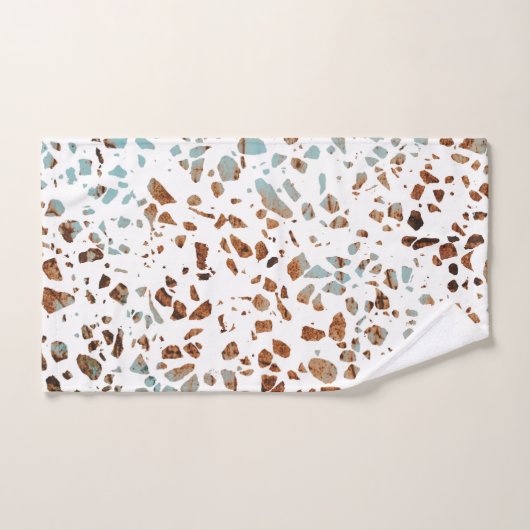 Abstraktes Terrazzo Mosaic Rust Brown & Blue Muste Badhandtuch Set (Handtuch)
