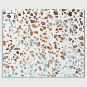 Abstraktes Terrazzo Mosaic Rust Brown & Blue Muste Geschenkpapier (Flach)