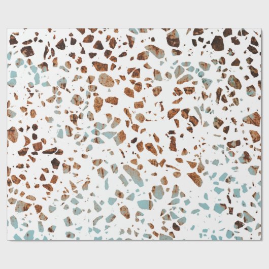 Abstraktes Terrazzo Mosaic Rust Brown & Blue Muste Geschenkpapier (Flach)