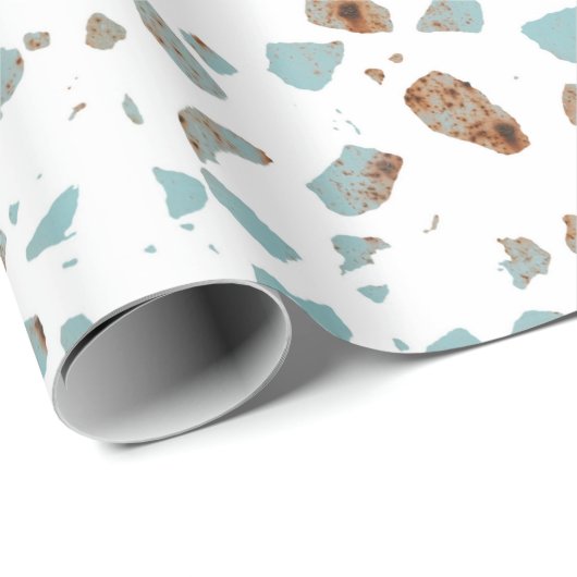 Abstraktes Terrazzo Mosaic Rust Brown & Blue Muste Geschenkpapier (Rolleneckpunkt)