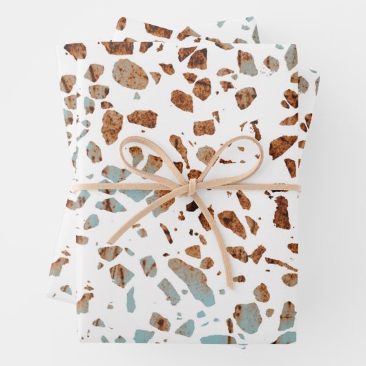 Abstraktes Terrazzo Mosaic Rust Brown & Blue Muste Geschenkpapier Set (Beispiel)