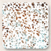 Abstraktes Terrazzo Mosaic Rust Brown & Blue Muste Getränkeuntersetzer (Vorderseite)