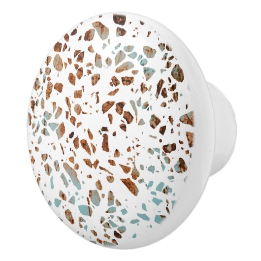 Abstraktes Terrazzo Mosaic Rust Brown & Blue Muste Keramikknauf (Rechts)