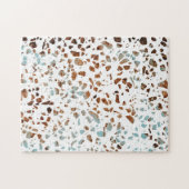 Abstraktes Terrazzo Mosaic Rust Brown & Blue Muste Puzzle (Horizontal)