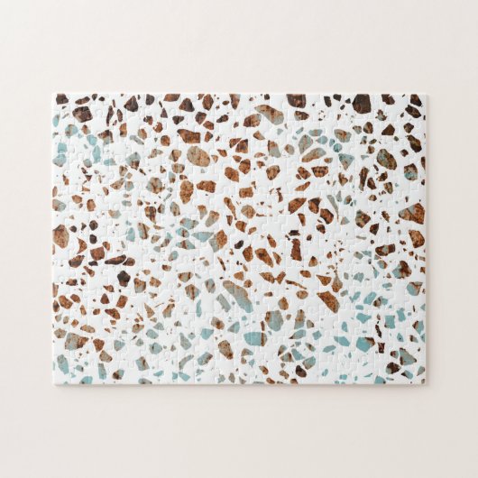 Abstraktes Terrazzo Mosaic Rust Brown & Blue Muste Puzzle (Horizontal)