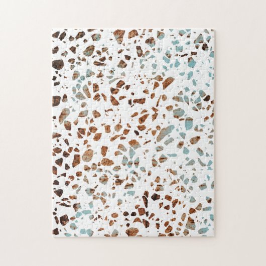 Abstraktes Terrazzo Mosaic Rust Brown & Blue Muste Puzzle (Vertikal)