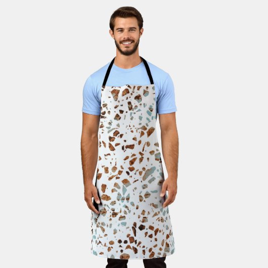 Abstraktes Terrazzo Mosaic Rust Brown & Blue Muste Schürze (Getragen)