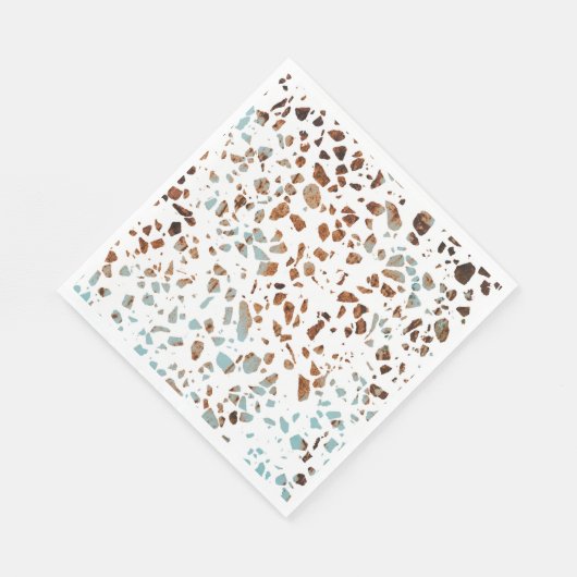 Abstraktes Terrazzo Mosaic Rust Brown & Blue Muste Serviette (Ecke)