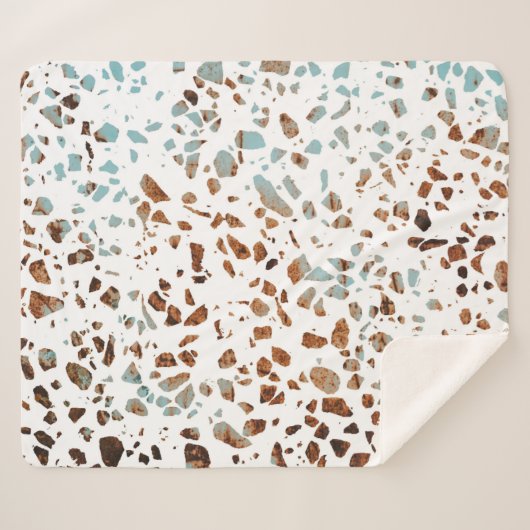 Abstraktes Terrazzo Mosaic Rust Brown & Blue Muste Sherpadecke (Vorderseite (Horizontal))