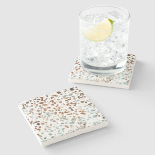 Abstraktes Terrazzo Mosaic Rust Brown & Blue Muste Steinuntersetzer