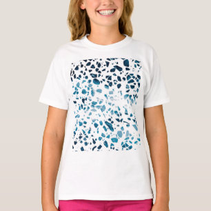 Abstraktes Terrazzo-Mosaik in Marineblau und Hellb T-Shirt