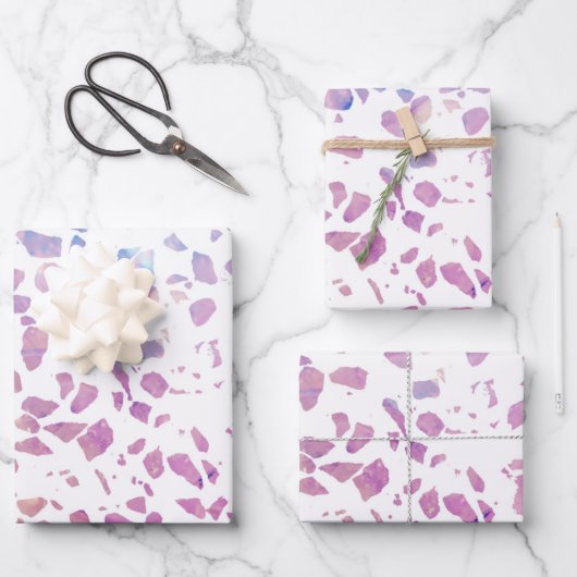 Abstraktes Terrazzo Mosaik Pink & Blue Muster Geschenkpapier Set (Vorderseite)