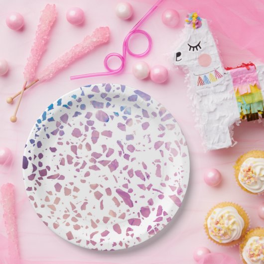 Abstraktes Terrazzo Mosaik Pink & Blue Muster Pappteller (Party)