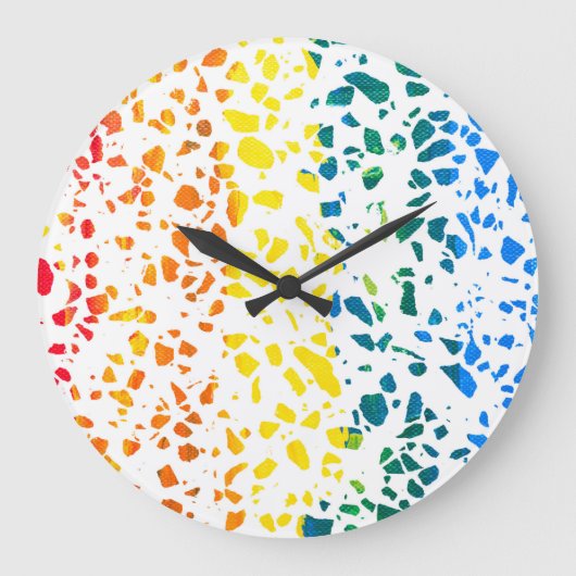 Abstraktes Terrazzo-Mosaik-Rainbow-Muster  Große Wanduhr (Vorderseite)