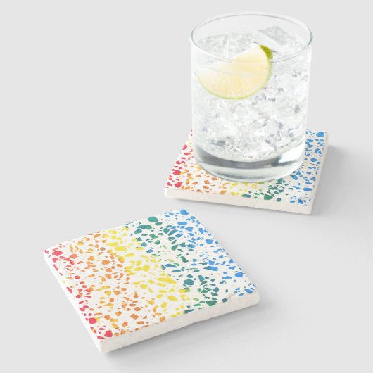 Abstraktes Terrazzo-Mosaik-Rainbow-Muster Steinuntersetzer (Seitenansicht)