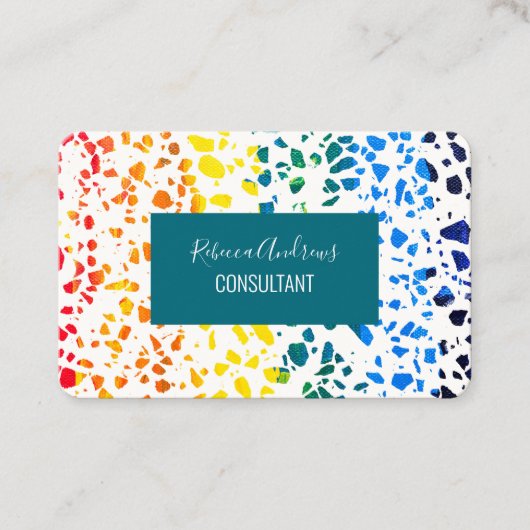 Abstraktes Terrazzo-Mosaik-Rainbow-Muster Visitenkarte (Vorderseite)