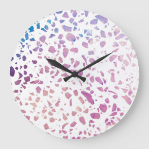 Abstraktes Terrazzo-Mosaik Rosa- und Blau-Muster   Große Wanduhr