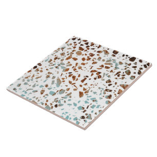 Abstraktes Terrazzo-Mosaik Rostbraun & Blau Muster Fliese