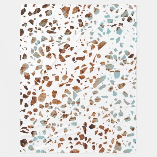 Abstraktes Terrazzo-Mosaik Rostbraun- und Blau-Mus Fleecedecke (Vorderseite)