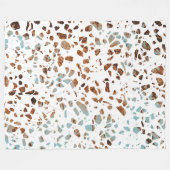 Abstraktes Terrazzo-Mosaik Rostbraun- und Blau-Mus Fleecedecke (Vorderseite (Horizontal))