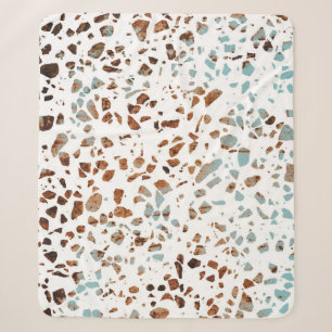 Abstraktes Terrazzo-Mosaik Rostbraun- und Blaumust Sherpadecke
