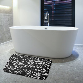 Abstraktes Terrazzo Mosaik Schwarz-Weiß-Muster Badematte