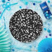 Abstraktes Terrazzo Mosaik Schwarz-Weiß-Muster Pappteller (Party)