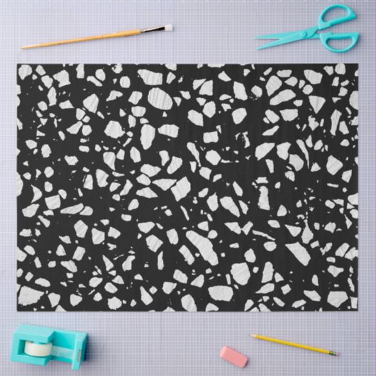 Abstraktes Terrazzo Mosaik Schwarz-Weiß-Muster  Seidenpapier (Basteln)