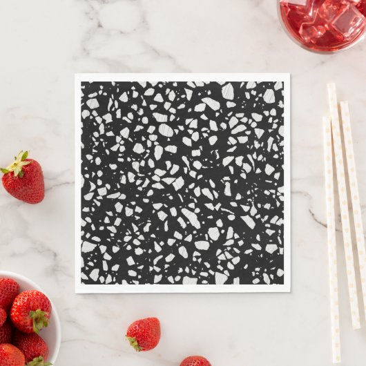 Abstraktes Terrazzo Mosaik Schwarz-Weiß-Muster Serviette (Beispiel)