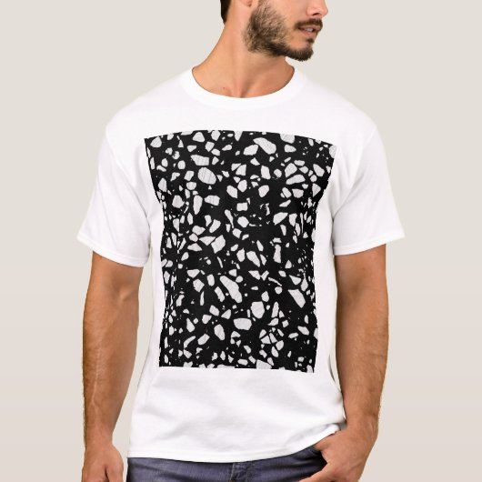 Abstraktes Terrazzo Mosaik Schwarz-Weiß-Muster T-Shirt (Vorderseite)