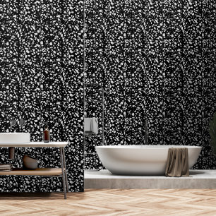 Abstraktes Terrazzo Mosaik Schwarz-Weiß-Muster Tapete