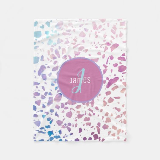 Abstraktes Terrazzo-Muster in Rosa und Blau Fleecedecke (Vorderseite)