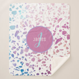 Abstraktes Terrazzo-Muster in Rosa und Blau Sherpadecke