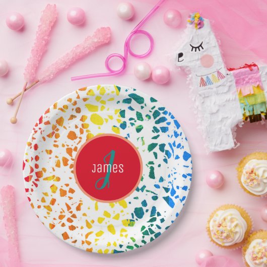 Abstraktes Terrazzo-Muster Pappteller (Party)