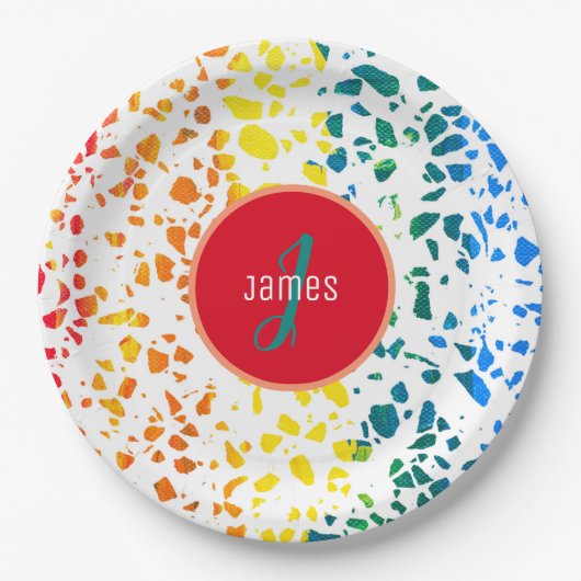 Abstraktes Terrazzo-Muster Pappteller (Vorderseite)