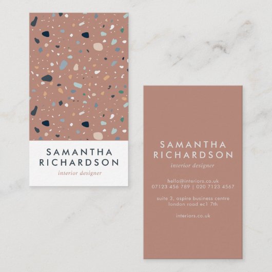 Abstraktes Terrazzo Muster Terracotta & Blue Visitenkarte (Vorne/Hinten)