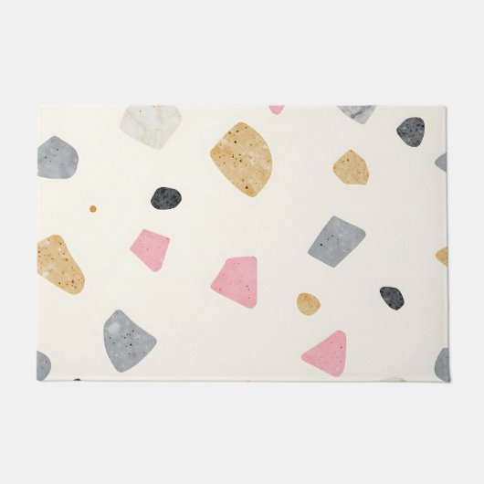 Abstraktes Terrazzo Rosa Grau Gold Muster Fußmatte (Vorderseite)